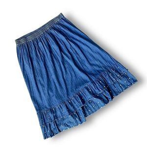 Blue Denim Skirt with Ruffle Hem